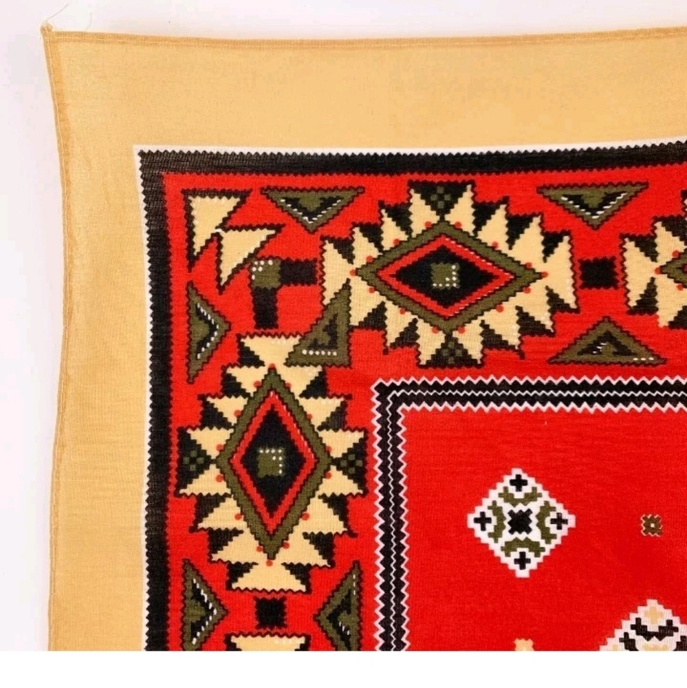 VTG NEW Crisp Aztec Native Scarf Handkerchief/Bandana/ Red/White/Mustard 21"x21" - Picture 5 of 8